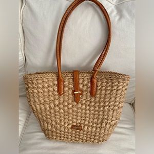 NWT Sun N Sand Wicker tote bag with Aligator trim